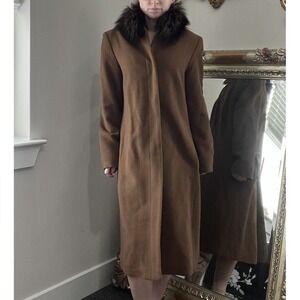Vintage Linda Richards Brown Wool Coat Fur Collar Long Winter Coat Size 2
